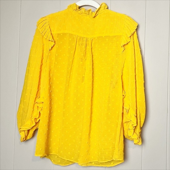 Anthropologie Haida Swiss Dot Peasant Top Small blouse marigold yellow ruffle - Picture 6 of 11